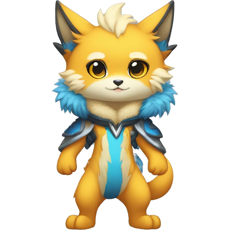 Anthro-Edgy-Cool-Blue-Yellow-Beige-Orange-Contrast-Colors-Fantasy-Fur-Sona-Chibi-Shiny-Fakémon-Hybrid full body emoji