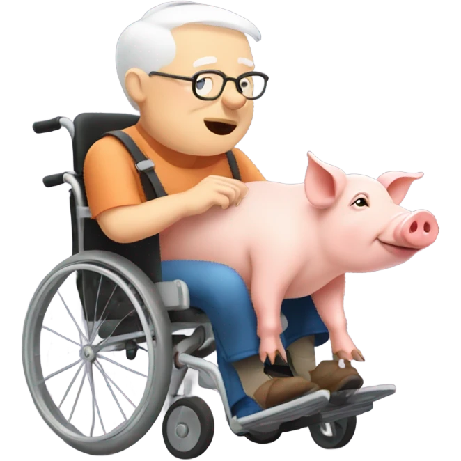 Old pig on wheelchair eating emoji