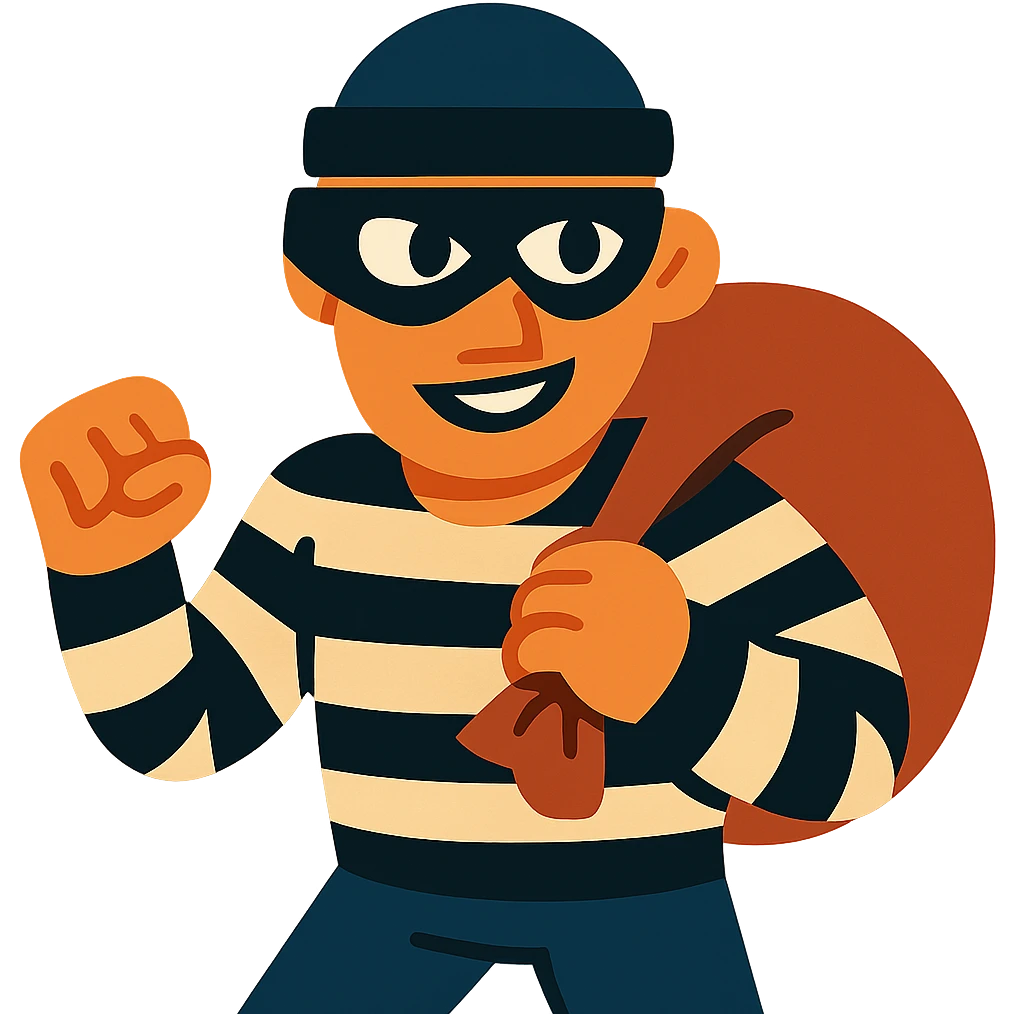 vibrant toon style robber with black mask and striped shirt emoji