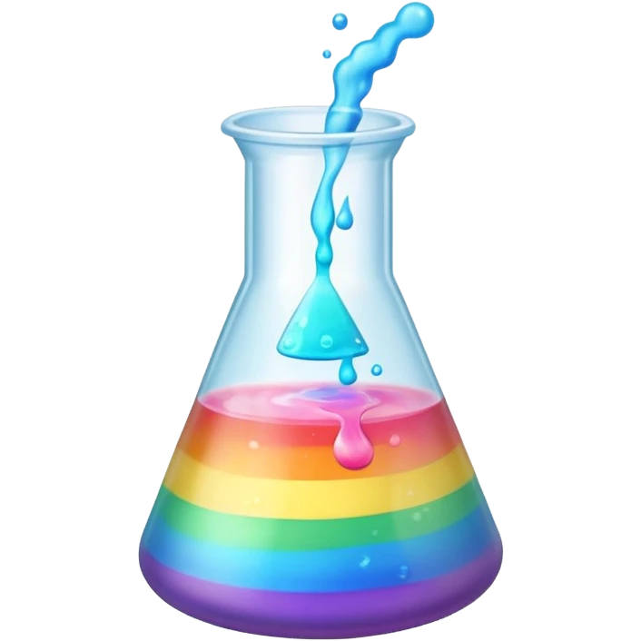 Photo realistic Science beaker full of blended pastel rainbow chemical emoji