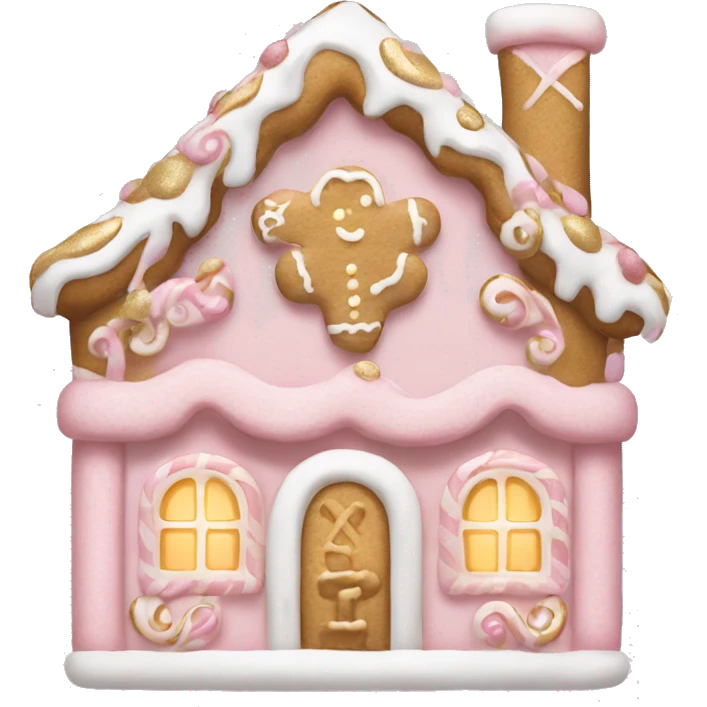light pink and gold and white gingerbread house emoji