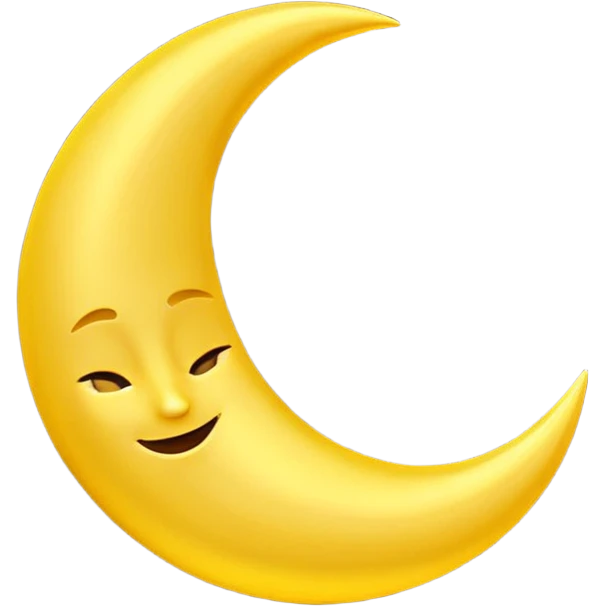 A 3D Apple-style emoji of a crescent moon (hilal), smooth golden-yellow surface, shiny and glowing, minimal and clean design, cute and soft cartoon style. emoji