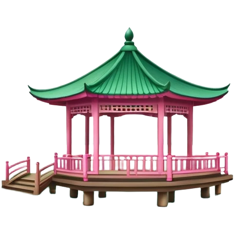 Lotus in the Breeze at Crooked Courtyard, West Lake Hangzhou, simplified emoji style, pink lotus flowers on water with pavilion, cartoon style emoji