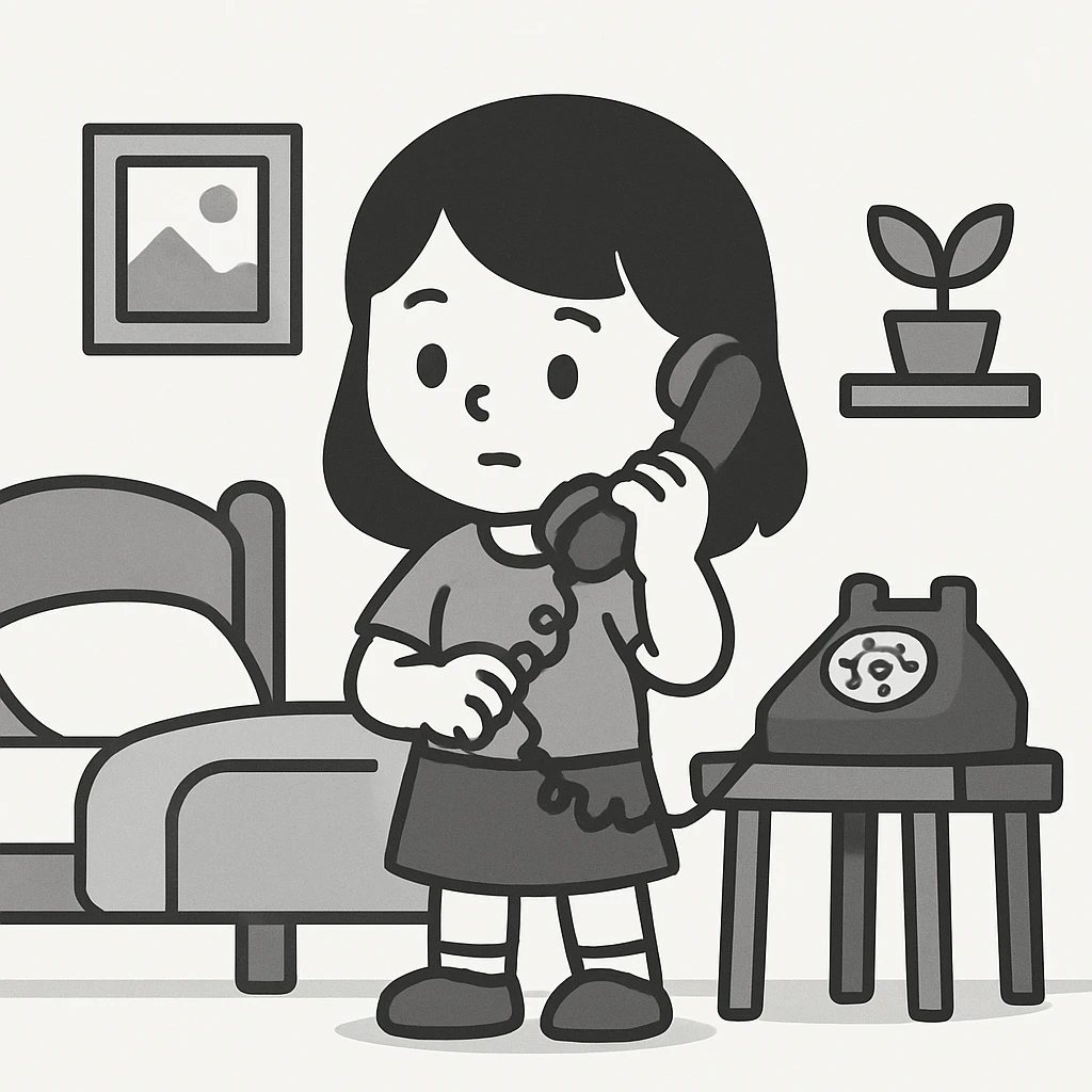 girl talking on telephone in her room emoji