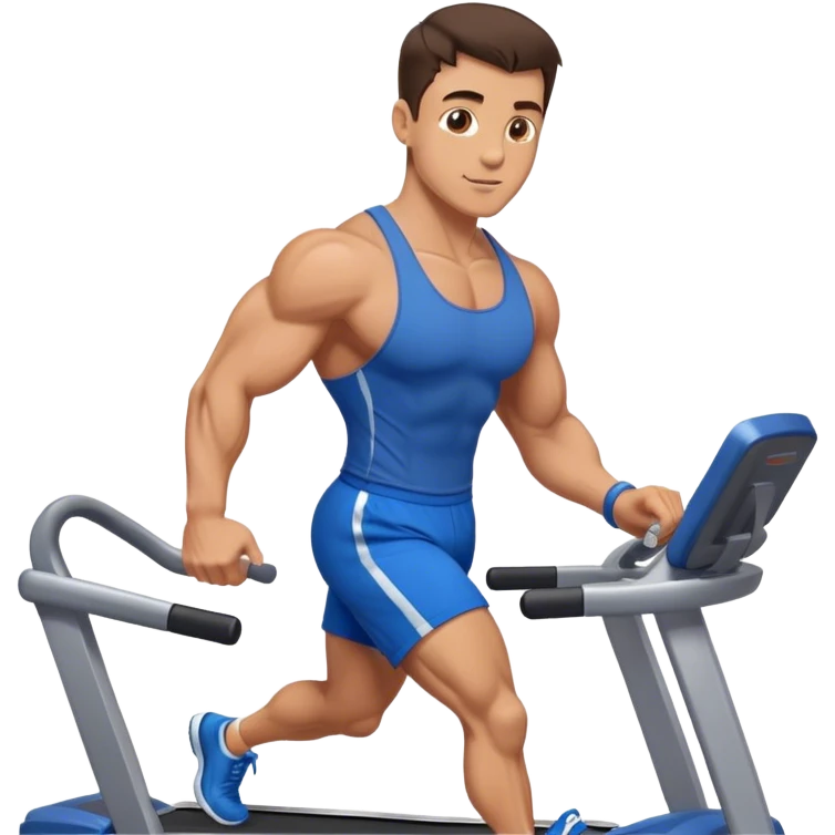 brunette male bodybuilder blue shorts treadmill emoji