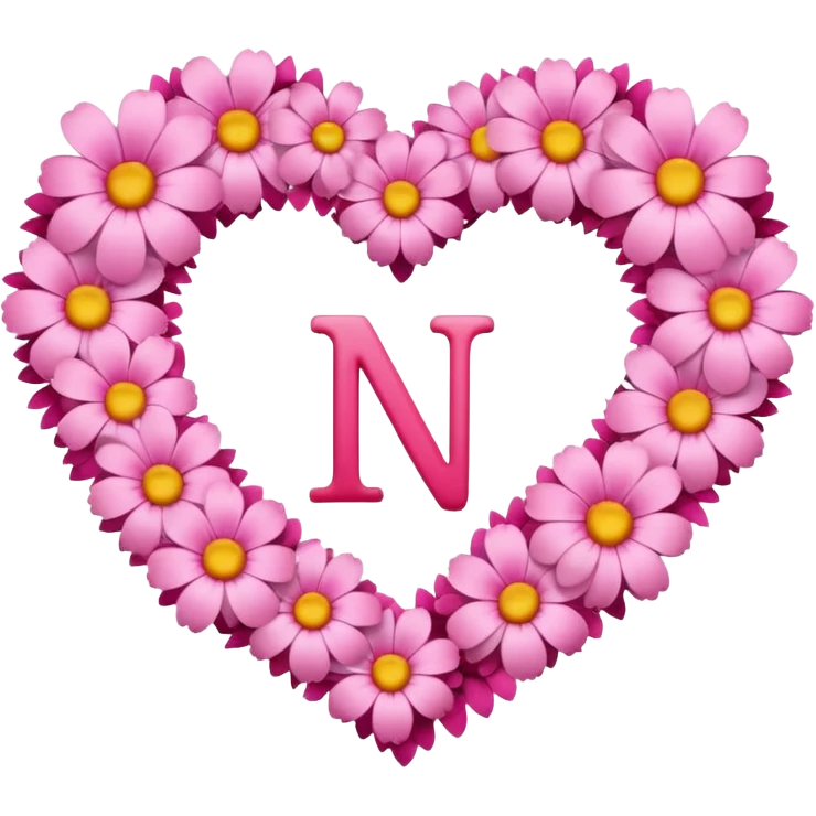 Heart shape of many this flower 🌸 inside it N letter emoji
