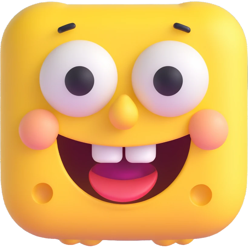 Spongebob Squarepants, 3D emoji style, rounded features, happy face emoji