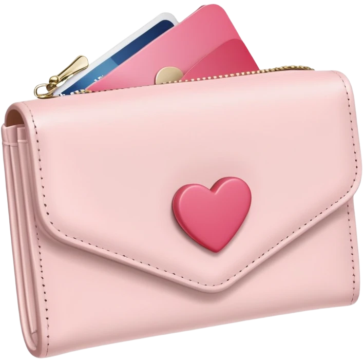 white wallet with heart charm, clean girl aesthetic, pastel tones emoji