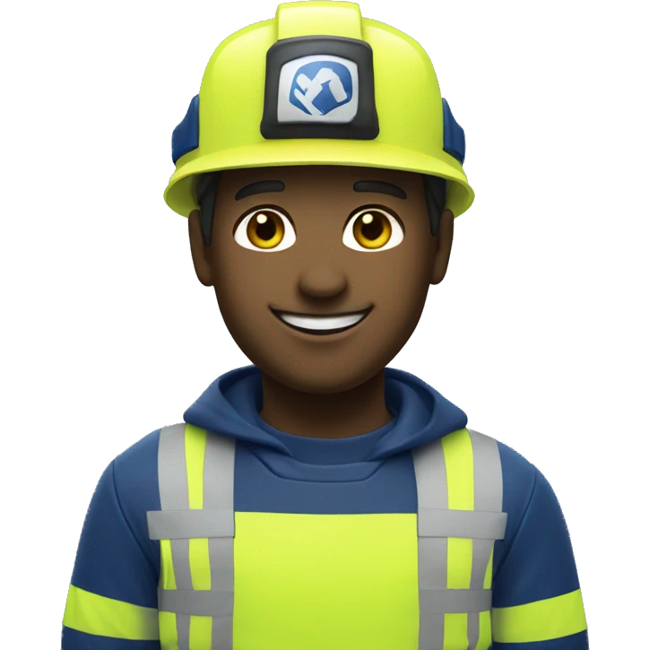 a male rescuer with a fluorescent yellow and blue navy outfit and a fluorescent yellow helmet smiling emoji