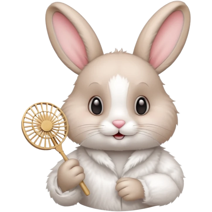 A rabbit hold a folding fan playfully emoji