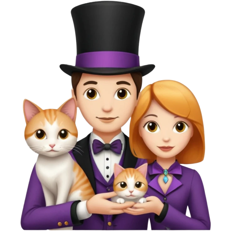 magician couple and their pet cat emoji