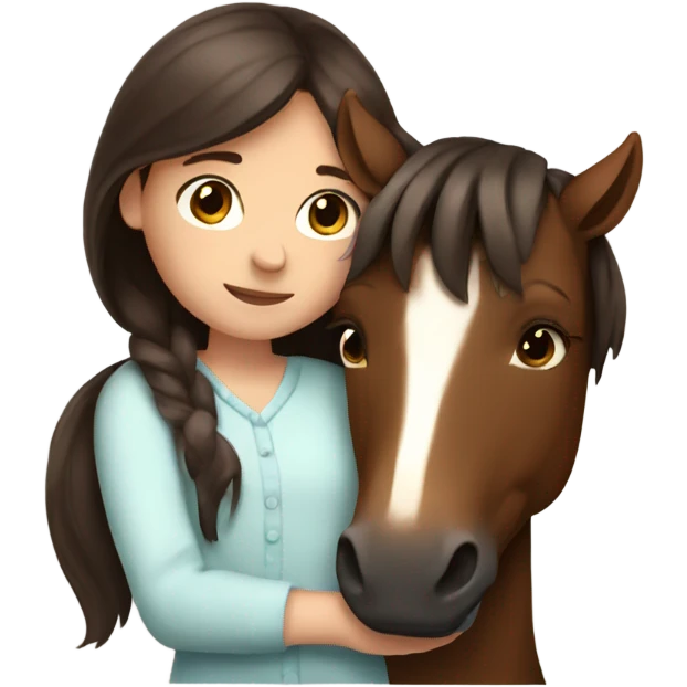 Girl with dark brown hair hugging brown horse with white spots  emoji