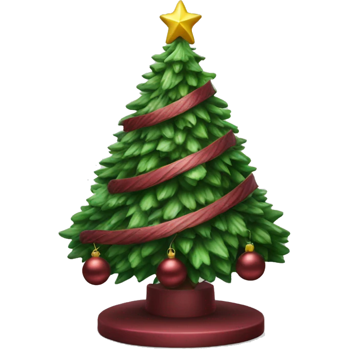 Realistic decorated green and burgundy Christmas tree emoji