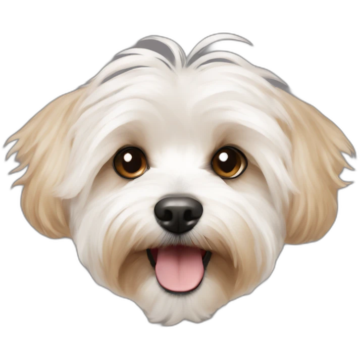 white maltipoo yorkshire terrier mix with light brown ear emoji