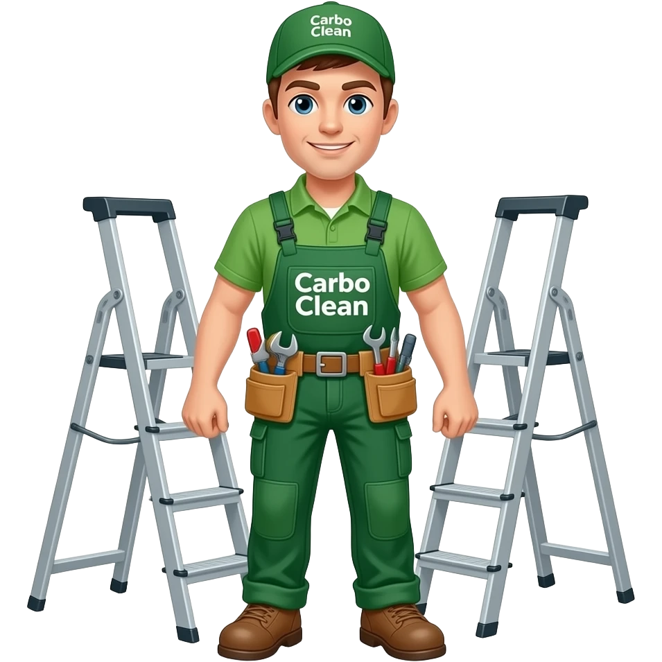 Мастер с инструментами и с ногами который чинит всё в доме комплексные проблемы в зелёном одежде ( в одежде надпись Carbo Clean emoji