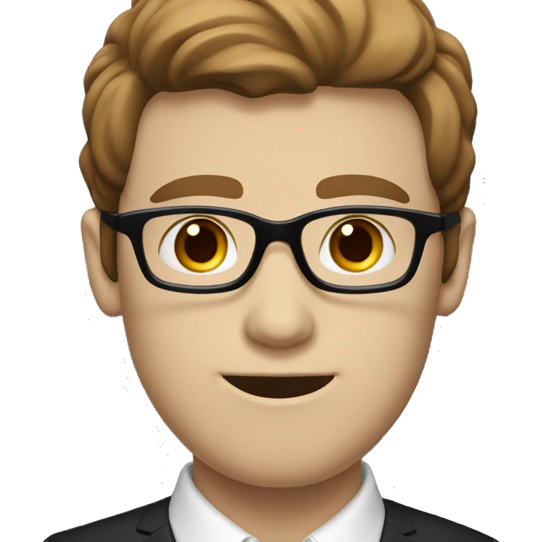 pale skinny guy with brown hair, black glasses and red suit emoji