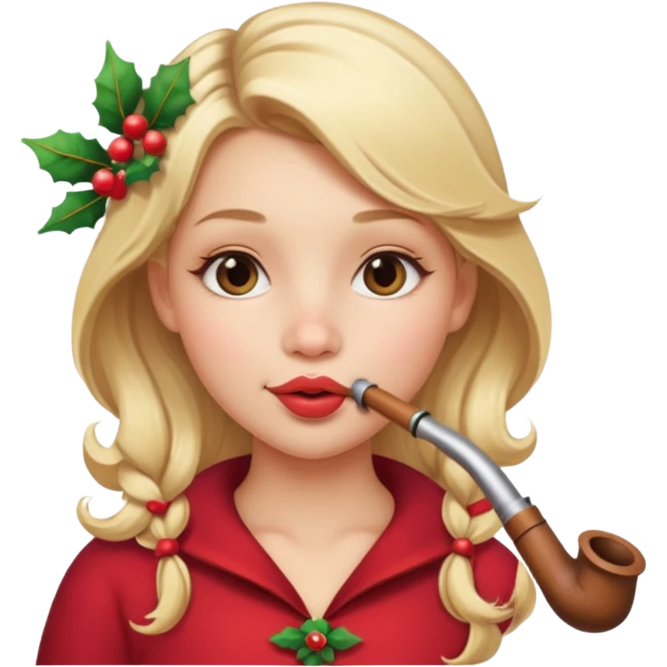 A beautiful girl with blonde hair with a festive pipe in her mouth emoji