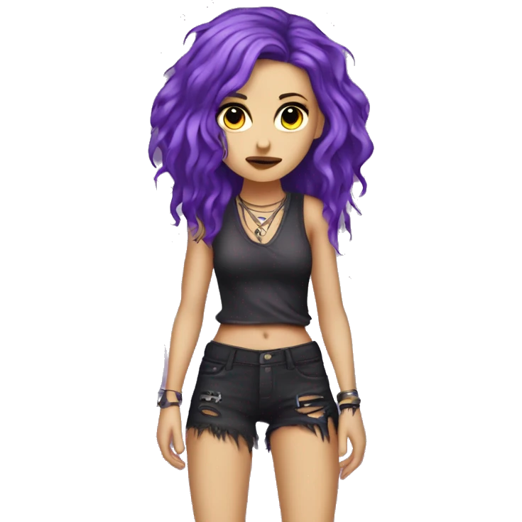 Lili, exiled punk angel, woman, defiantly hides her wings, purple hair, sexy, pretty. emoji