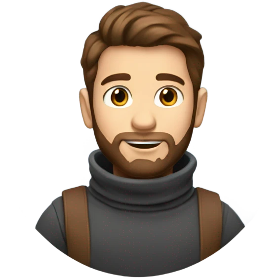 Boy developer with brown hair and beard in turtleneck sweater emoji