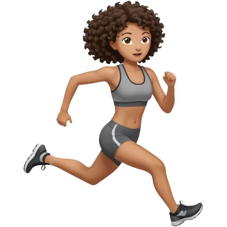 Treino de corrida feminino morena cacheada cabelos cumpridos caindo nas costas emoji