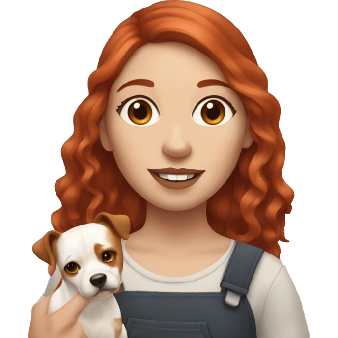 Red haired girl with septum piercing holding English Staffordshire dog emoji