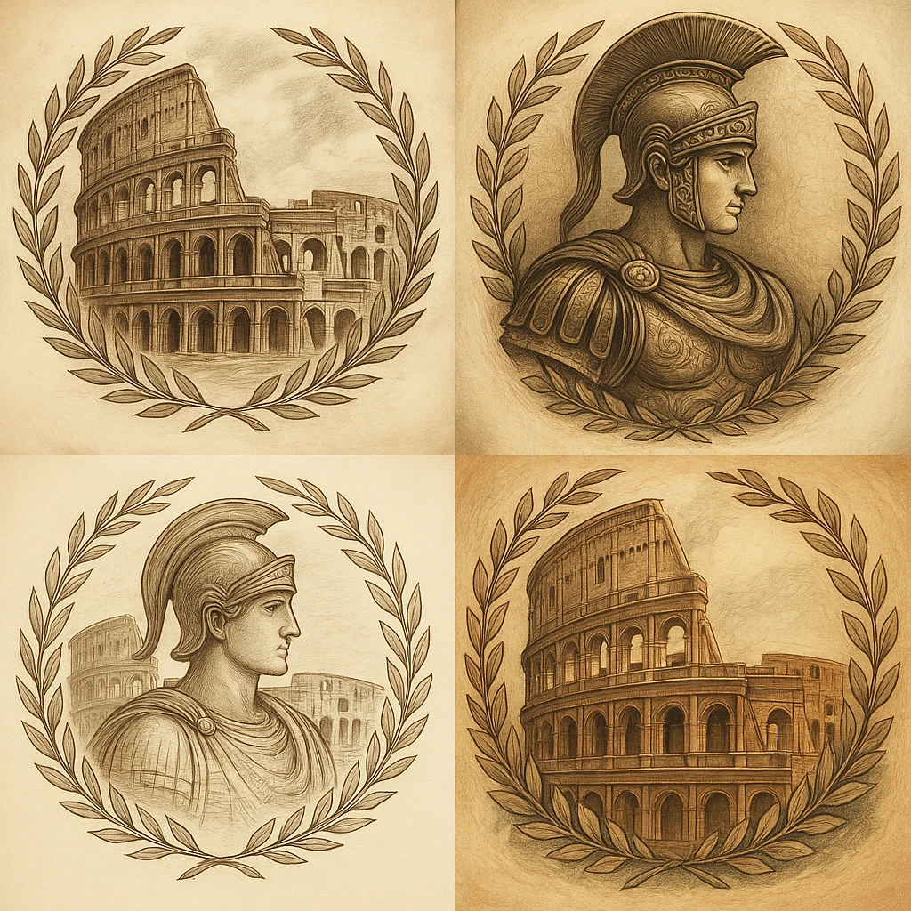 ancient Rome, Colosseum, classical architecture, laurel wreath, Roman soldier, detailed, artistic, variety of styles emoji