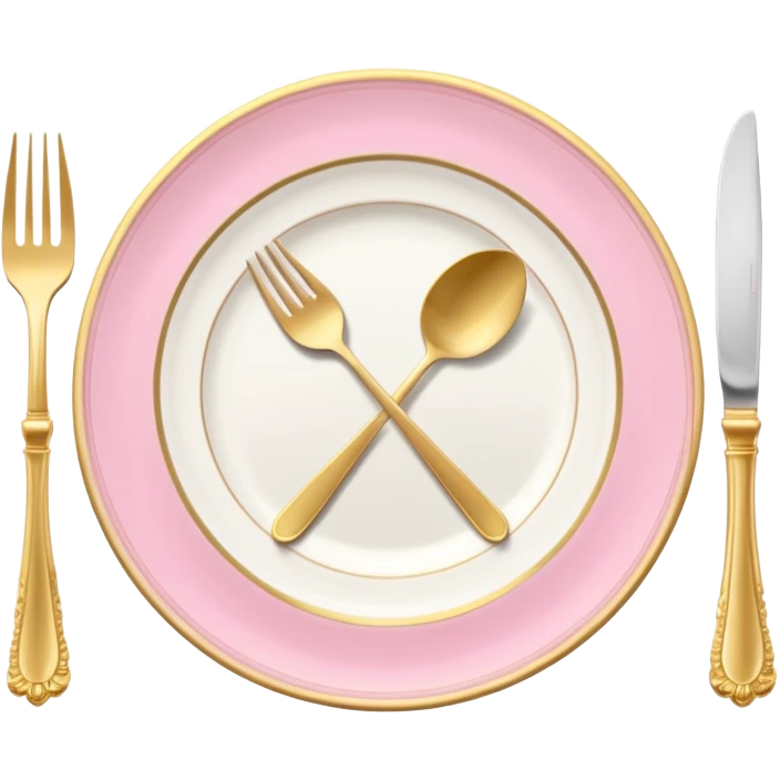 A luxurious plate with pink accents and elegant details, fork and knife on side emoji