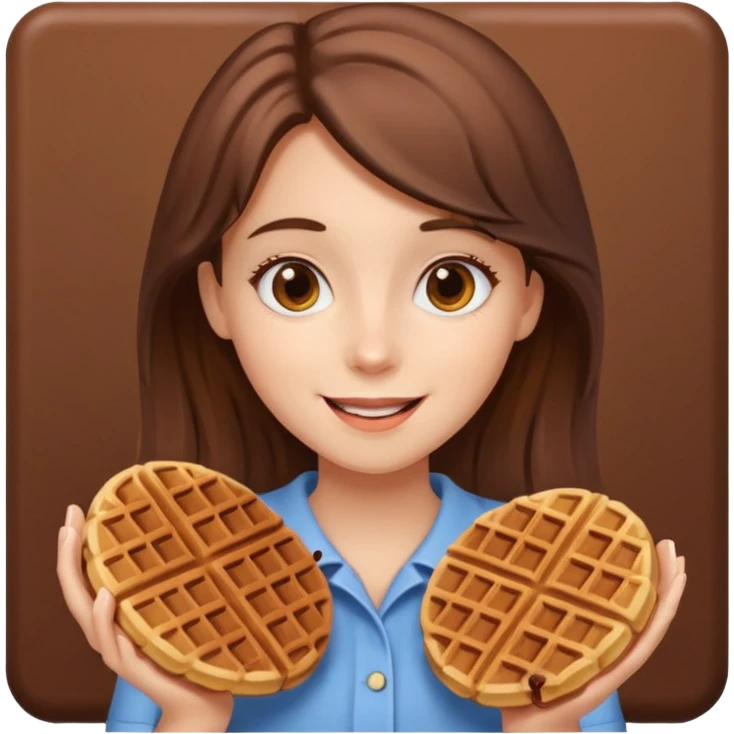 A happy girl with chocolate waffle in hand emoji
