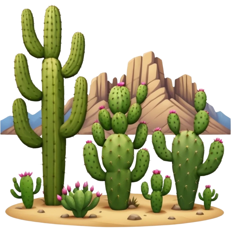 prickly pear cactus and saguaro cactus with mountains in background emoji