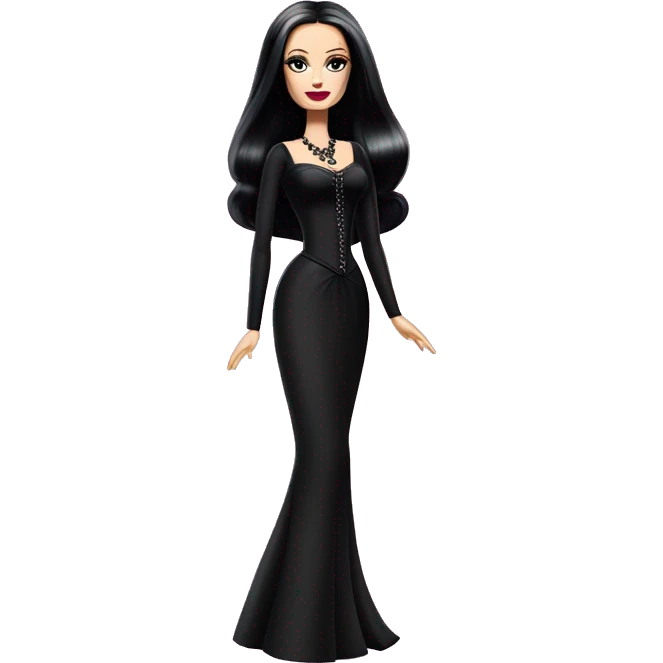 Principessa Barbie, teen Morticia Addams,cute,showing off, show full body, accessories  emoji