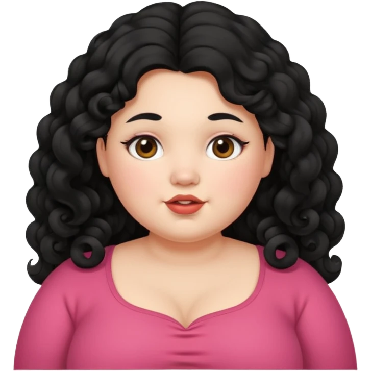Curly long black haired chubby fair girl emoji