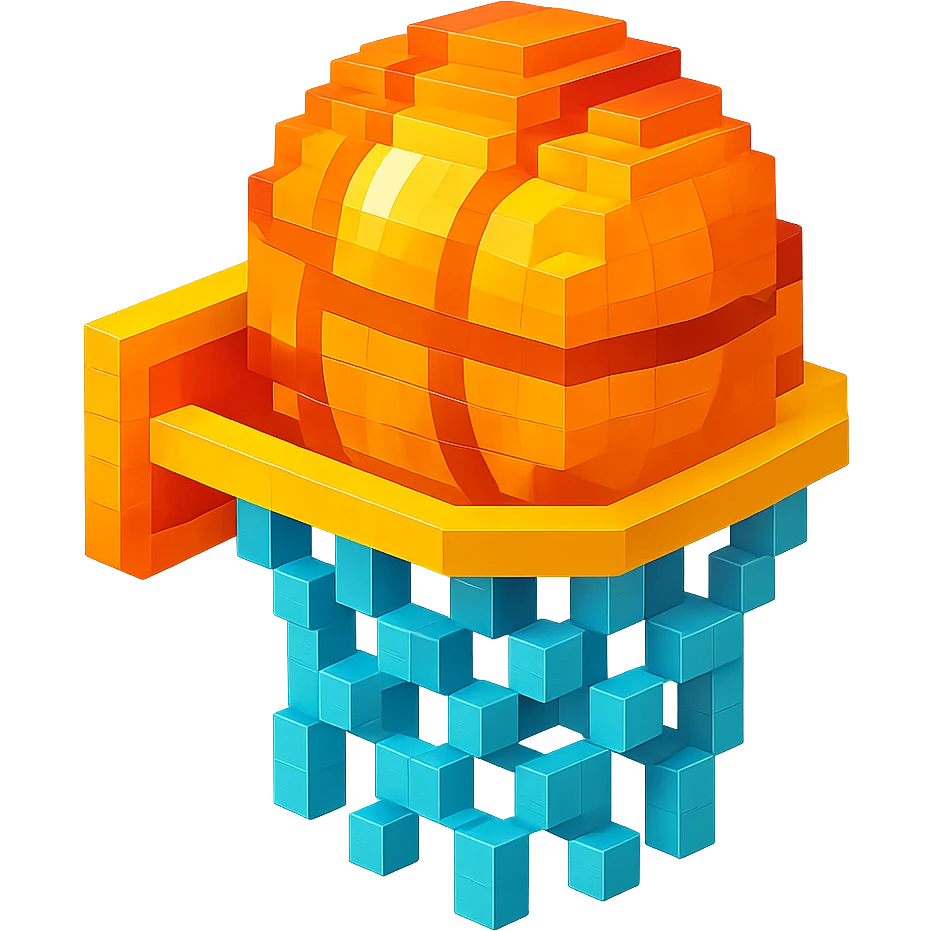 святящейся баскетбольный мяч в сетке, no background emoji