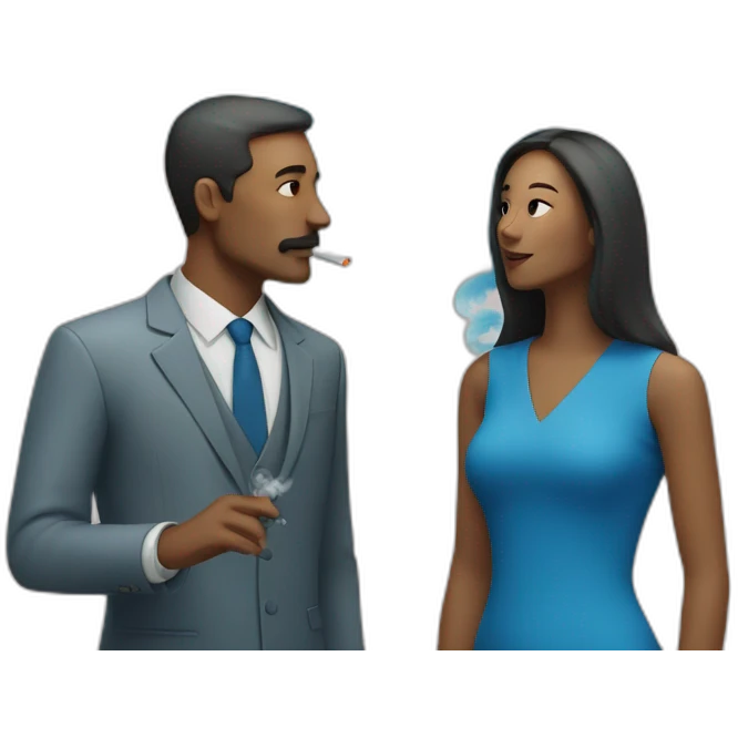 smoking man and woman near blue color wall emoji