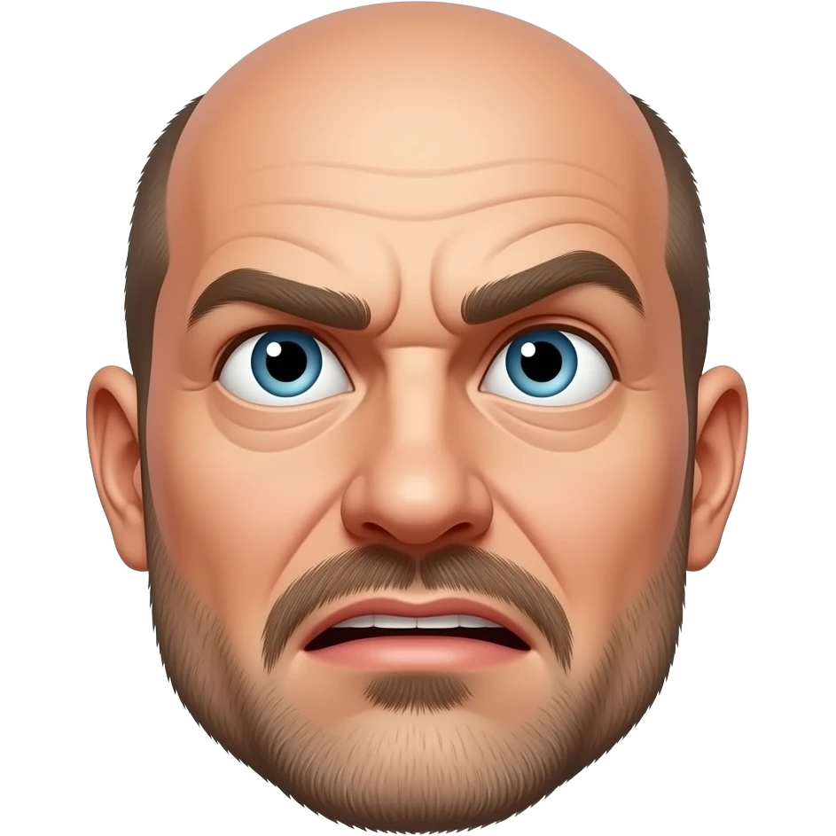Bald man with no eyebrows making mad face looking up emoji