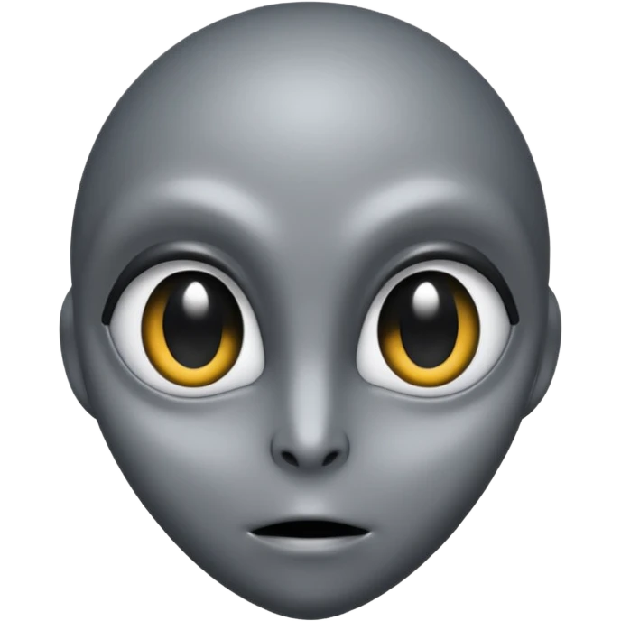 Grey alien head, almond-shaped eyes solid black, entire eye black, iris is black to, slanted, pale grey skin, cartoon emoji, no background


 emoji