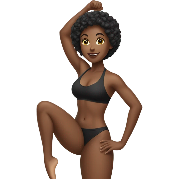 1 short hair Black woman in a bikini stretching. emoji
