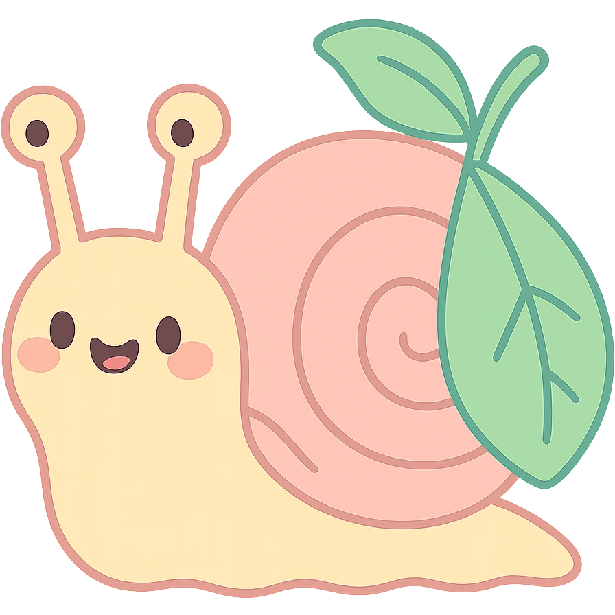 pastel snail with a leaf backpack, kawaii soft nature tone, pastel-toon style emoji