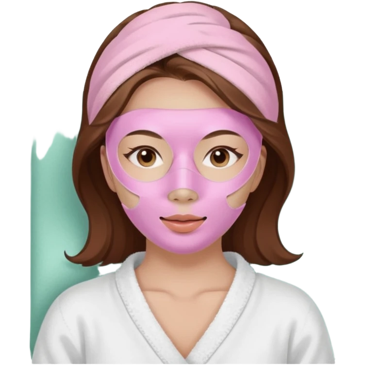 Brown hair white asian Lady with pastel pink face mask spa beauty full face relaxing  emoji