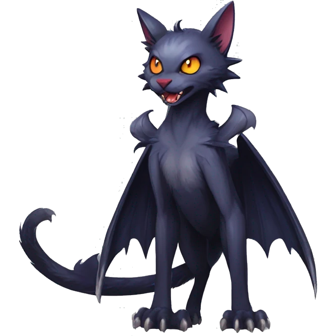   cool edgy beautiful fantasy anime-style dark animal vampiric Nargacuga-cat-hybrid Fakemon with big fangs and bat-wing-ears full body emoji
