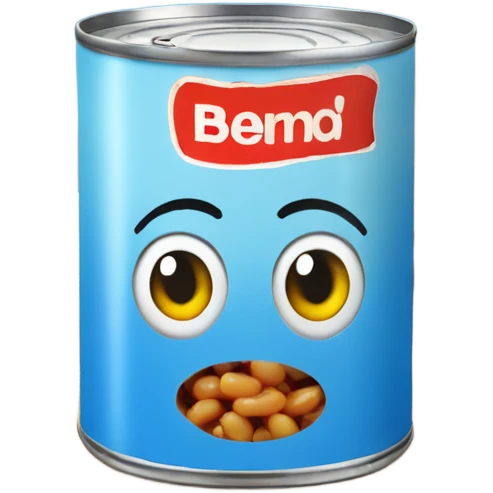 A can of baked beans next to a beach emoji