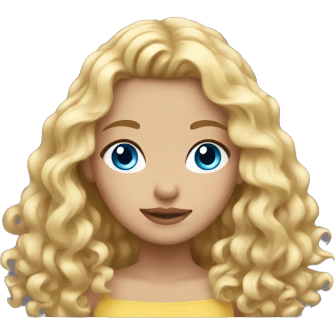 Short girl with long curly blonde hair and blue eyes emoji