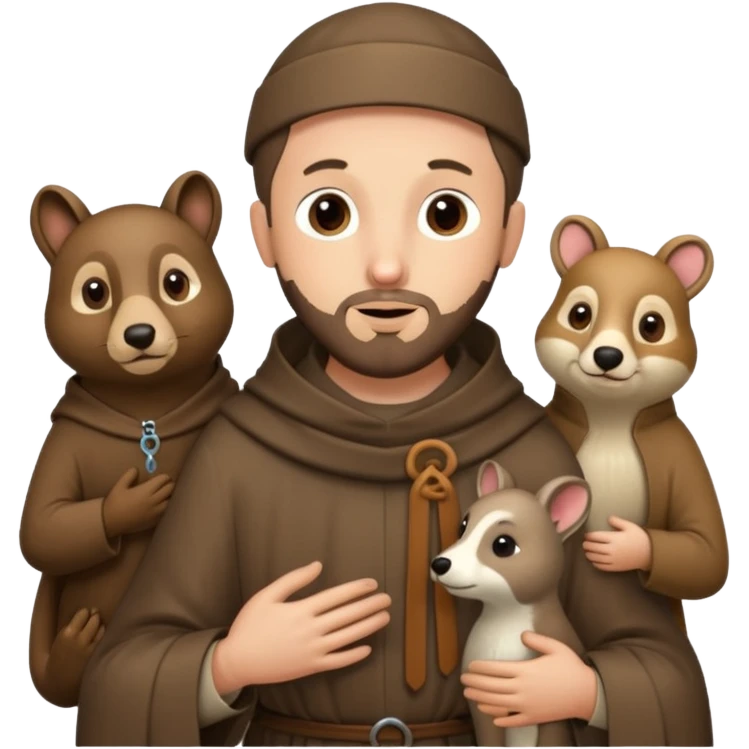 Saint Francis of Assisi cartoon modern type with animal to be used as an AI crfreation in HeyGen.com, please create a winter background emoji