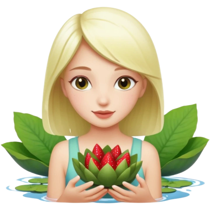 a beautiful girl mix with nenuphar and watel lili and  Strawberries  emoji