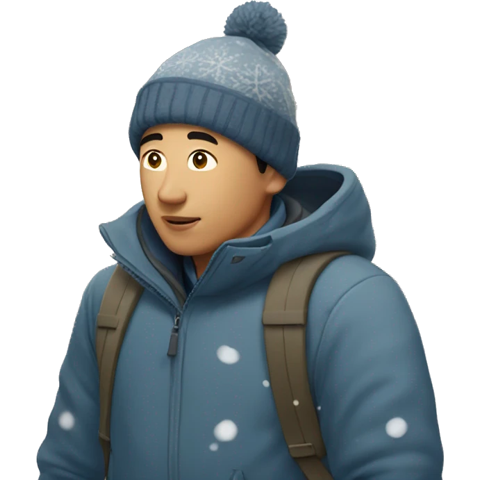 Asian man watching the snow putside emoji