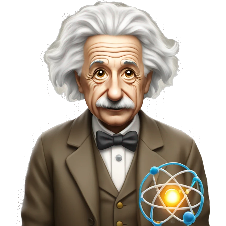 Albert Einstein holding a model of an atom emoji