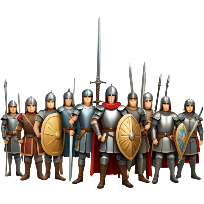 Icon for Historical Movies: A vintage movie poster-style design with elements of ancient architecture, historical figures in period costumes, and a backdrop of a historical event or battle. Include scrolls, swords, and shields. Retro cinematic feel. Transparent background. emoji