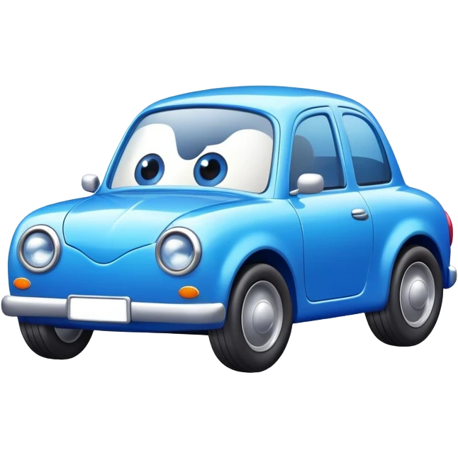 A blue toy car with big adorable eyes and a cheerful expression emoji