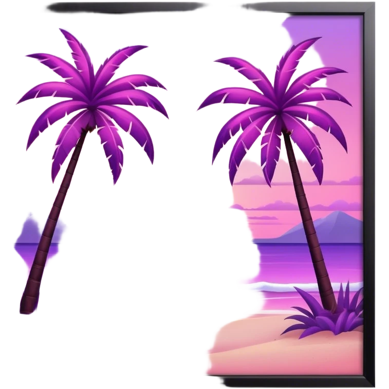 Pink and purple Sunset beach scene with palm trees emoji
