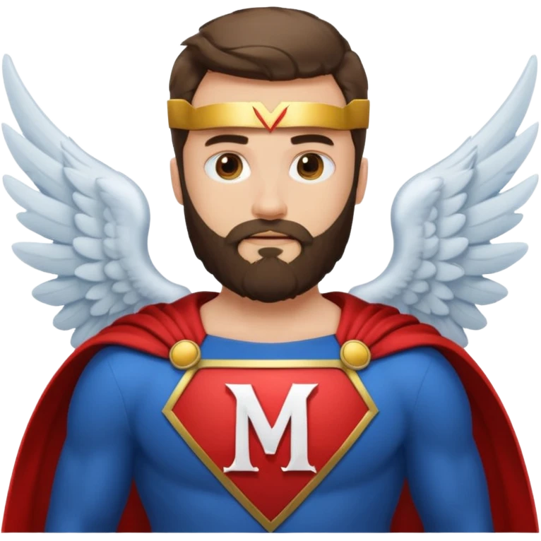 набор стандартных смайликов бородатый мужчина в костюме супер героя с буквой М  на груди ангел  emoji