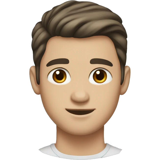 a handsome young man with brown eyes, dark hair, pompadour cut, small nose, small chin, small mouth, light white skin, blue background emoji